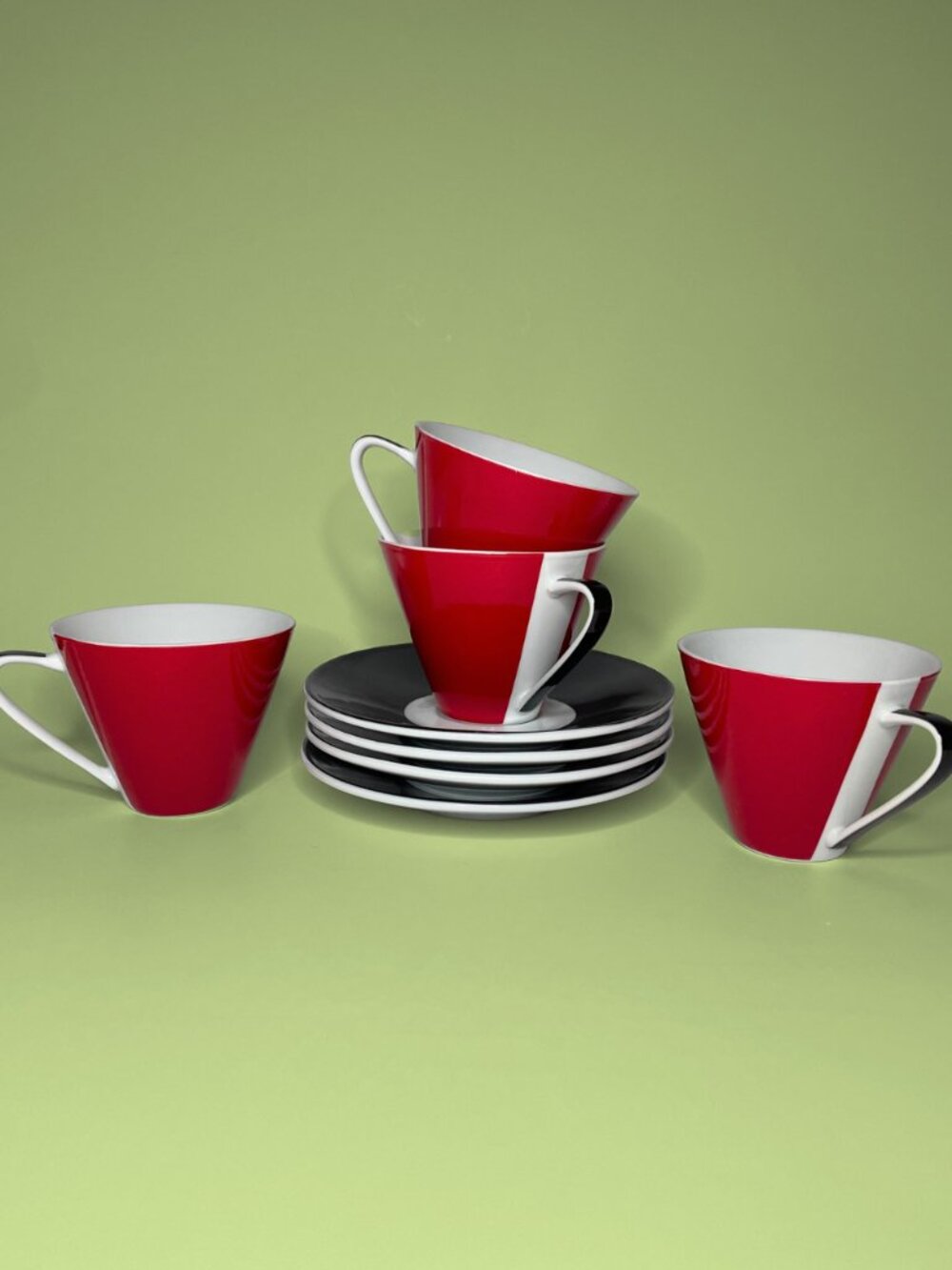 Vintage Silvio International Design Red & Black Espresso Set